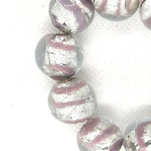 2 perles venise ronde en verre - argenté mauve - 18mm