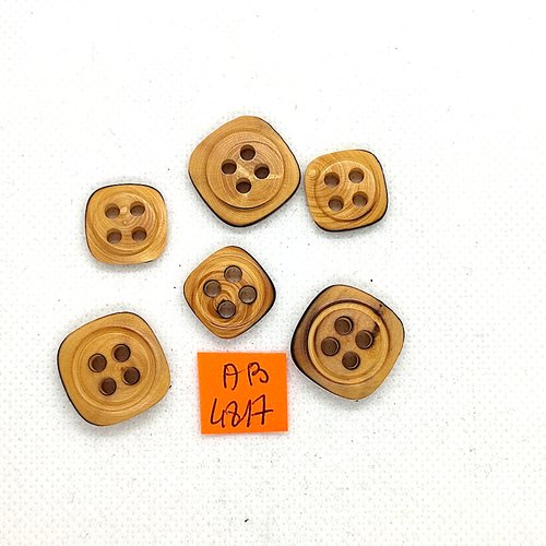 6 boutons en bois marron - 19x19mm et 15x15mm - ab4817