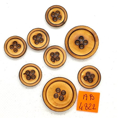 8 boutons en bois marron - 27mm et 18mm - ab4822