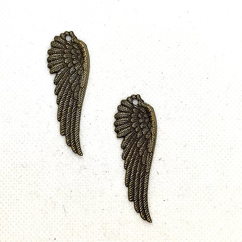 Pendentif ou breloque en métal bronze - 2 ailes - 51x17mm - 68n2