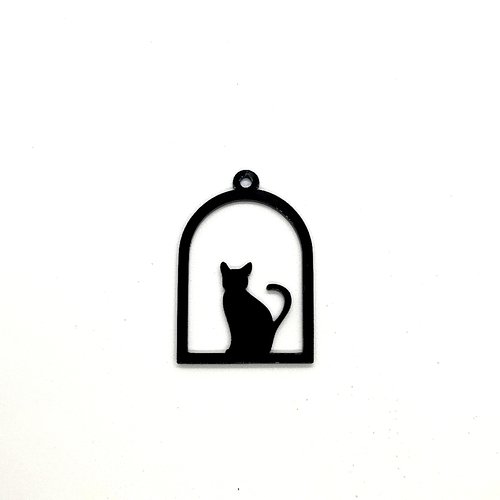 Pendentif en résine noir - un chat - 50x35mm - 61