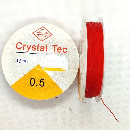 Bobine fil nylon élastique rouge clair - 10m - 0.5mm
