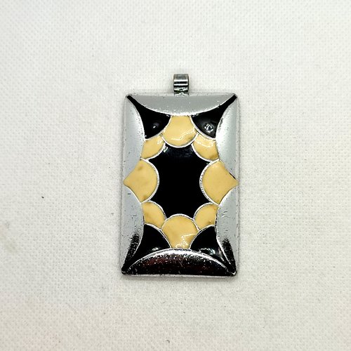 Pendentif en métal argenté noir et crème - 70x40mm - 67