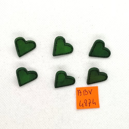 6 boutons coeur en résine vert - 19x17mm - abv4874