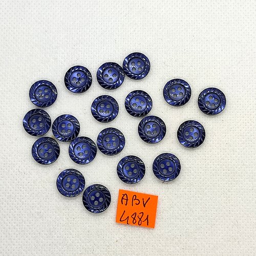 19 boutons en résine bleu - 11mm - abv4881