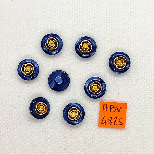 8 boutons en résine bleu et doré - 13mm - abv4885