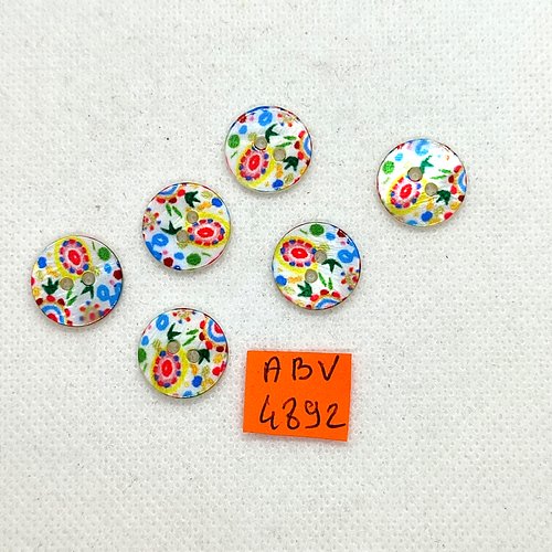 6 boutons en nacre multicolore - 15mm - abv4892