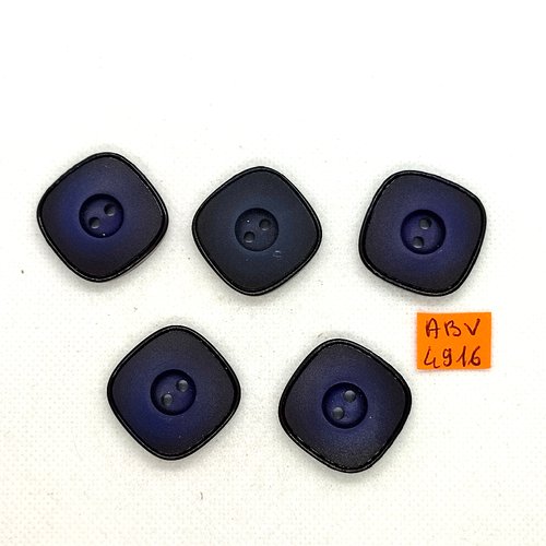5 boutons en résine bleu - 27x27mm - abv4916