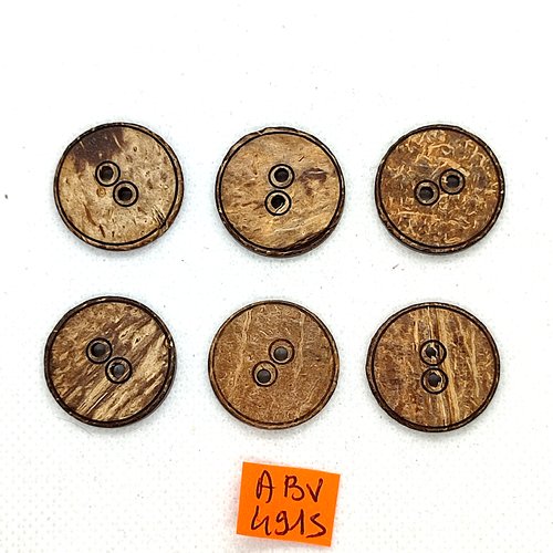 6 boutons en coco marron - 23mm - abv4915
