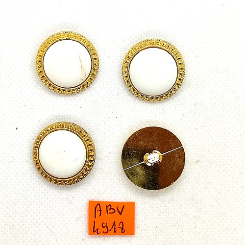 4 boutons en résine blanc et doré - 23mm - abv4918
