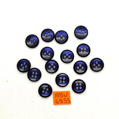 15 boutons en résine bleu nuit et le tour noir - 14mm - abv4933