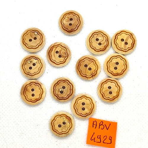 13 boutons en bois marron - 15mm - abv4929