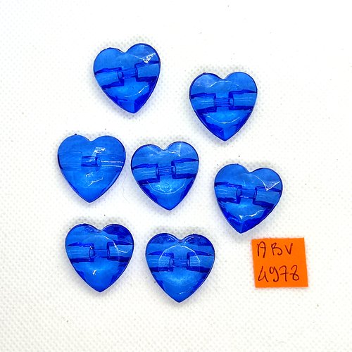 7 boutons en résine bleu - coeur  - 22x23mm - abv4978