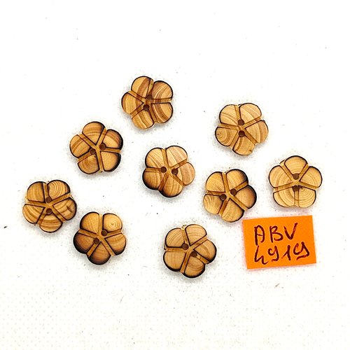 9 boutons en bois marron - fleur - 13mm - abv4919