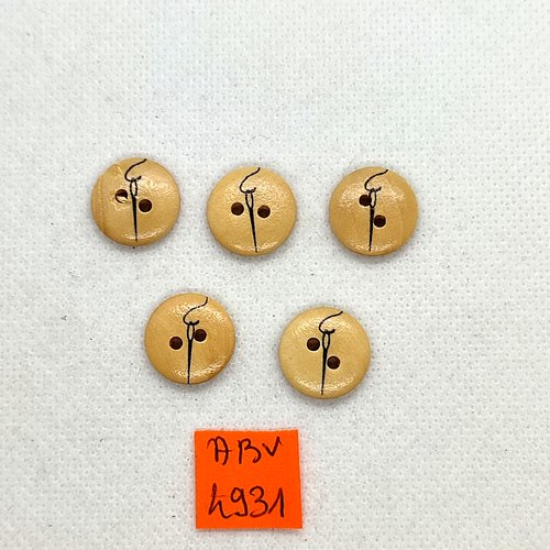 5 boutons en bois marron - aiguille - 15mm - abv4931