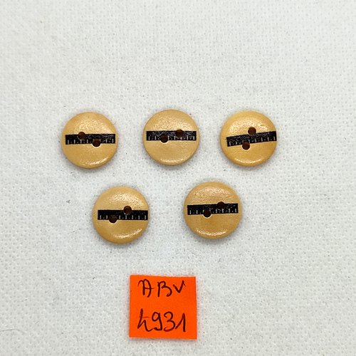 5 boutons en bois marron - règle - 15mm - abv4931