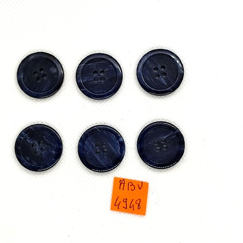 6 boutons en résine bleu foncé - 23mm - abv4948
