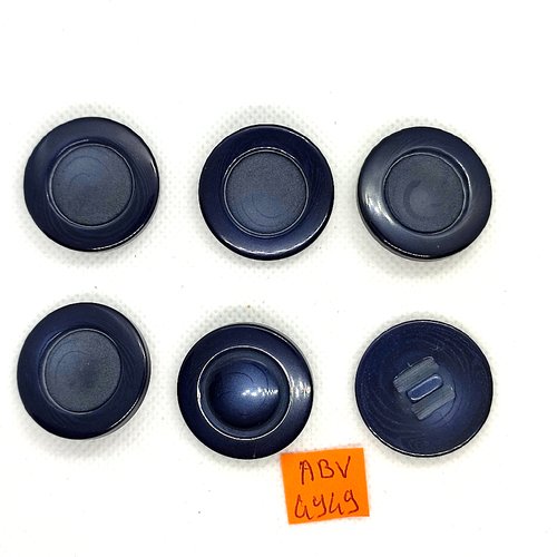 6 boutons en résine bleu foncé - 28mm - abv4949