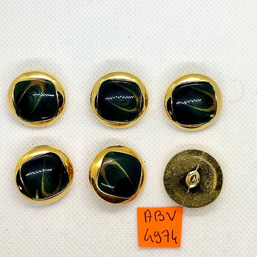 6 boutons en résine vert et doré - 23mm - abv4974