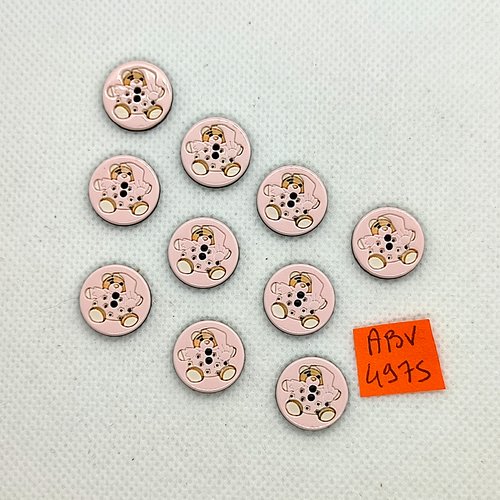 10 boutons fantaisie en résine rose - un ourson - 15mm - abv4975