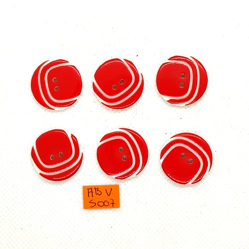 6 boutons en résine blanc et rouge - 22mm - abv5007