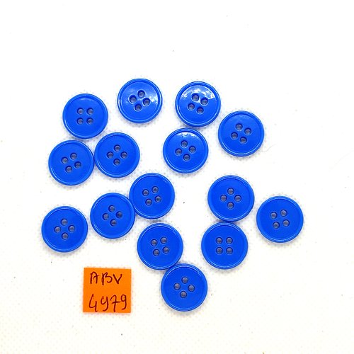 15 boutons en résine bleu - 15mm - abv4979