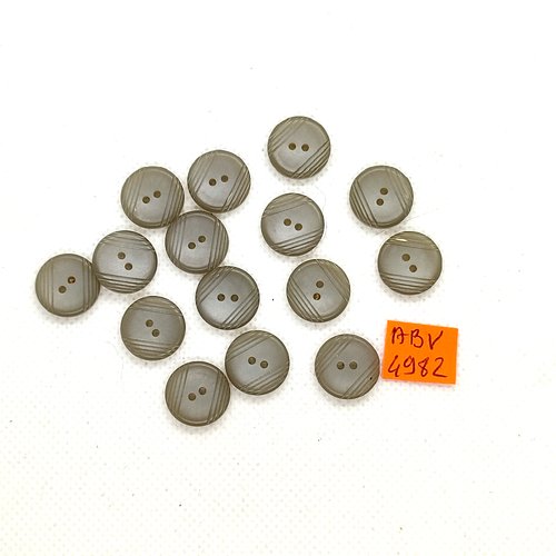 15 boutons en résine gris - 14mm - abv4982