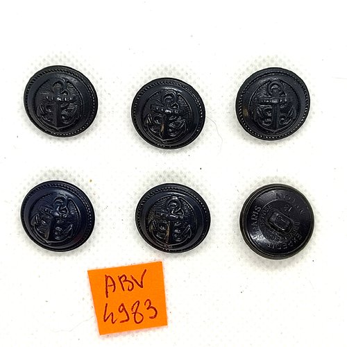 6 boutons en résine gris foncé - une ancre - 18mm - abv4983