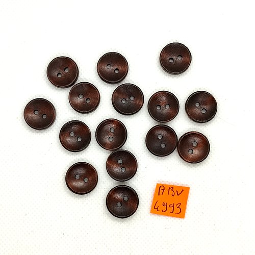 15 boutons en bois marron - 15mm - abv4993