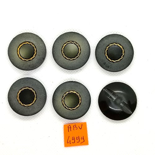 5 boutons en résine gris et doré - 28mm - abv4999
