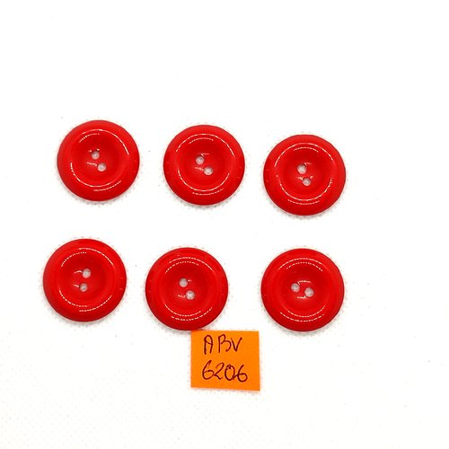 6 boutons en résine rouge - 22mm - abv6206