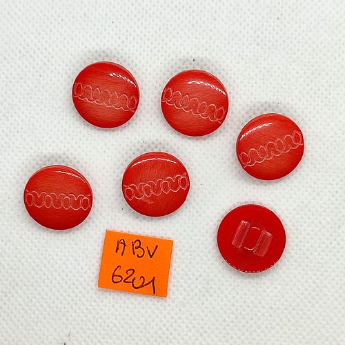 6 boutons en résine rouge clair - 18mm - abv6201