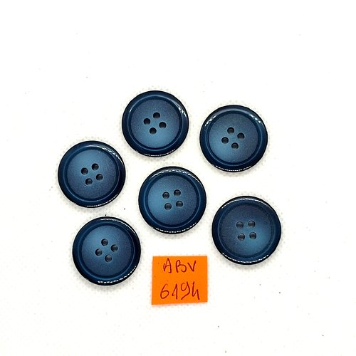 6 boutons en résine bleu - 22mm - abv6194