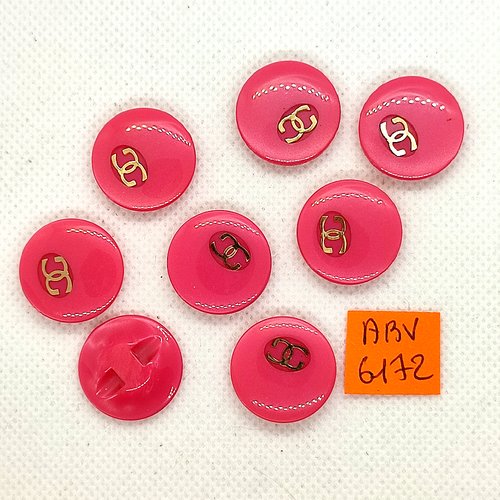 8 boutons en résine rose et doré - 20mm - abv6172