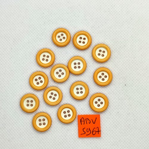 14 boutons en résine orange et blanc - 14mm - abv5967