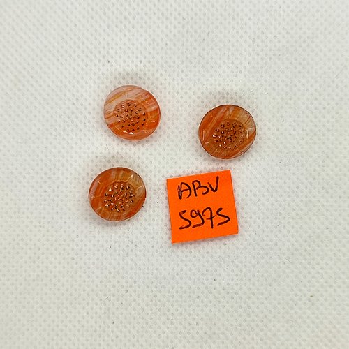 3 boutons en verre rose/orange - 14mm - abv5975