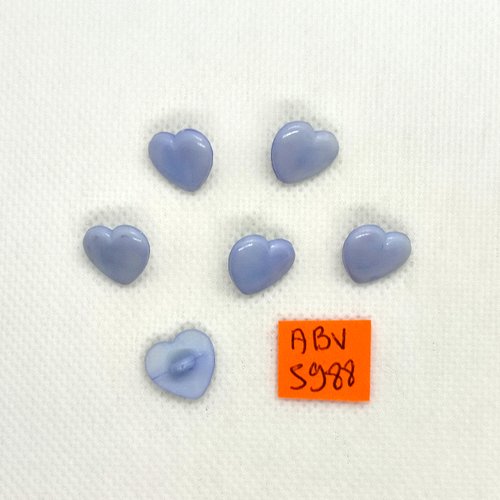 6 boutons fantaisie en résine coeur bleu - 12x12mm - abv5988