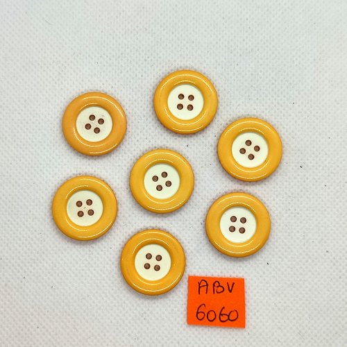7 boutons en résine blanc cassé et orange clair - 21mm - abv6060
