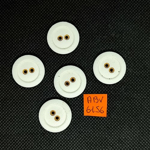 5 boutons en résine blanc et métal doré - 22mm - abv6156