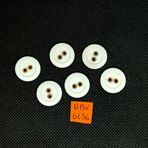 6 boutons en résine blanc et métal doré - 18mm - abv6156