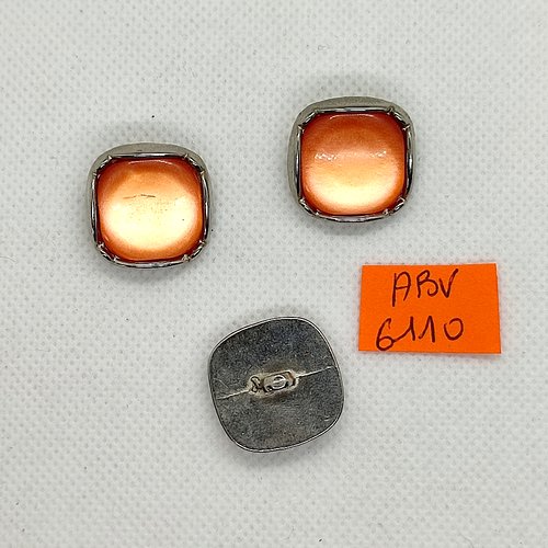 3 boutons en résine orange et argenté - 24x24mm - abv6110