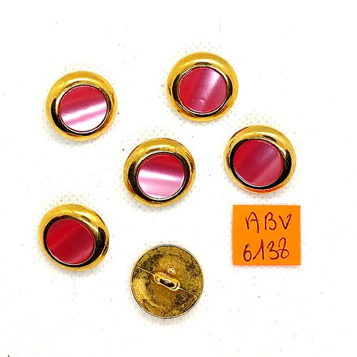 6 boutons en résine fuchsia/rose et doré - 18mm - abv6138