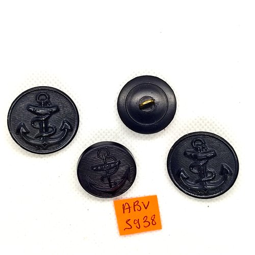 4 boutons en résine bleu foncé - une ancre - 27mm et 23mm - abv5938