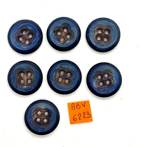7 boutons en résine bleu/gris - 27mm - abv6223