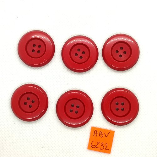 6 boutons en résine rouge - 27mm - abv6232