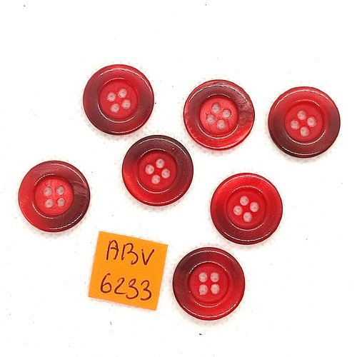 7 boutons en résine rouge et noir - 18mm - abv6233