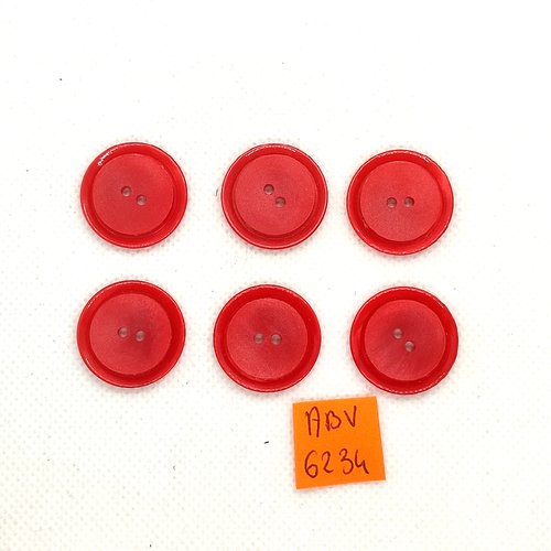 5 boutons en résine rouge - 22mm - abv6234