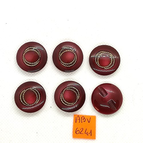 6 boutons en résine bordeaux et doré - 22mm - abv6241