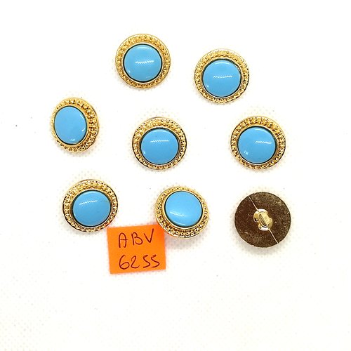 8 boutons en résine bleu et doré - 18mm - abv6255