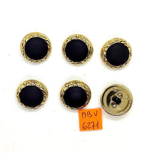 6 boutons en résine doré et noir - 23mm - abv6271